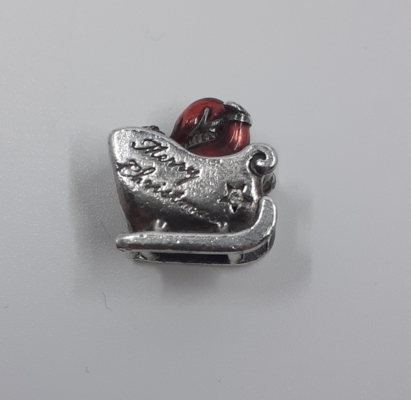 Pandora Sterling Silver And Red Enamel Santa Sleigh Merry Christmas Charm - Picture 2 of 6